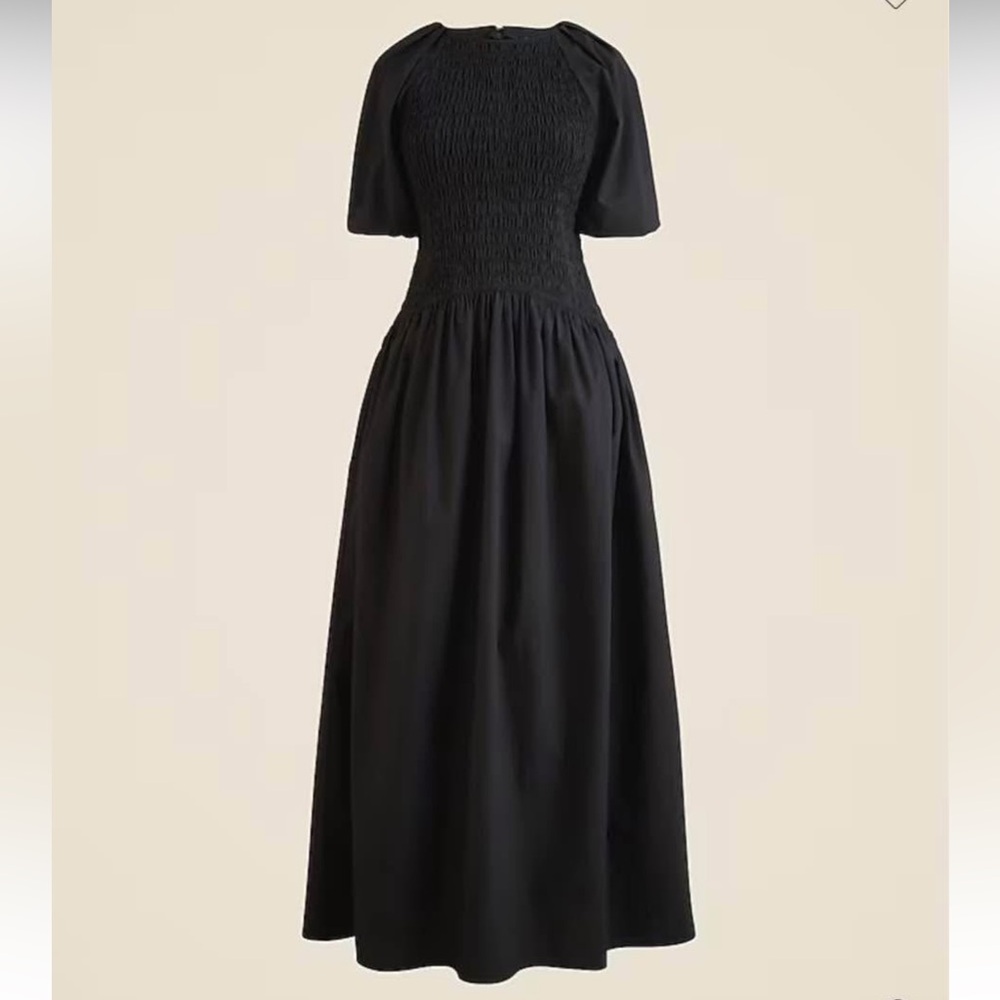 J. Crew Black Smocked Maxi Meadow Dress